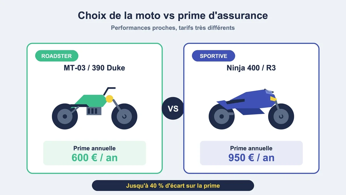 Comparaison visuelle de motos avec leurs coûts d'assurance respectifs