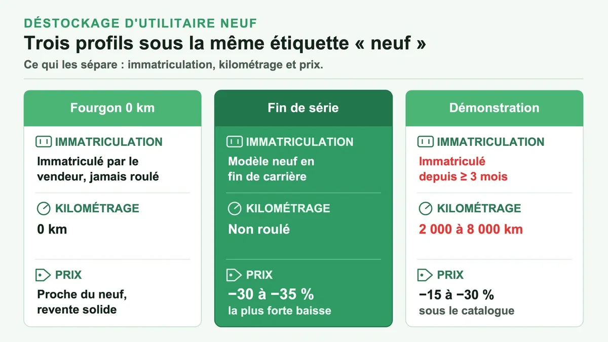 Comparaison visuelle de fourgons neufs, fins de série et véhicules de démonstration
