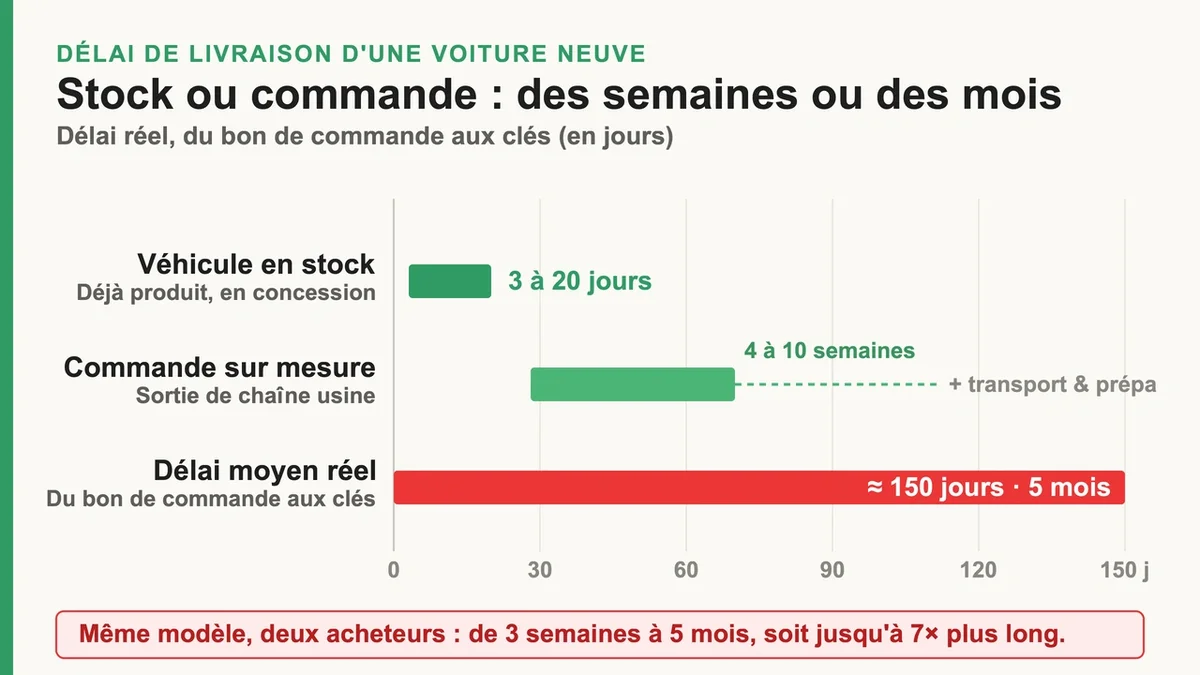 Voiture neuve en attente de livraison dans une concession automobile moderne